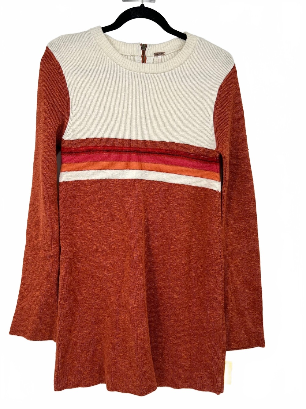 Free People White Orange Striped Long Sleeve Dress Midi | Womens M